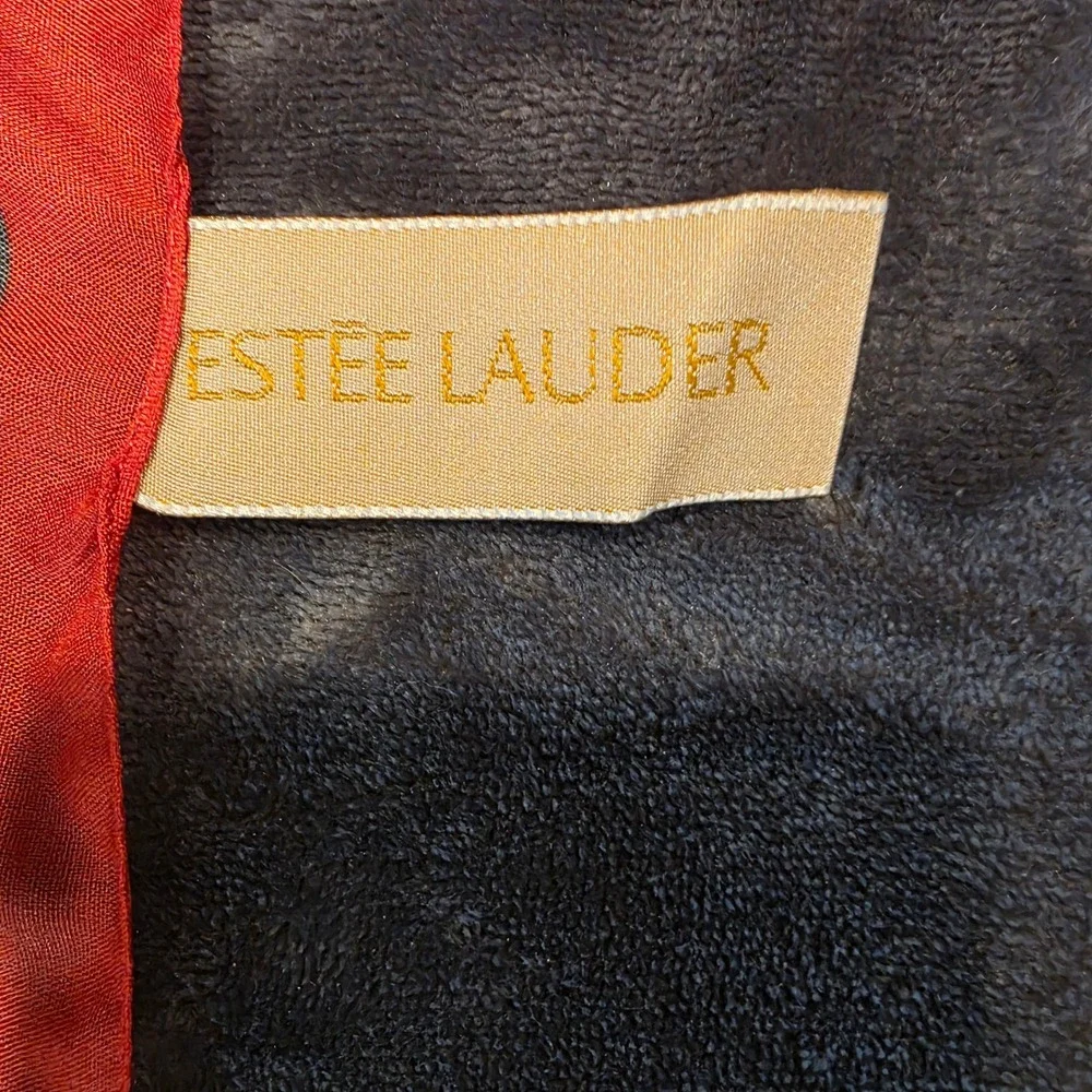 Estee Lauder Vintage Square Scarf Grey Red Geometric Abstract Silk Feel 30x30